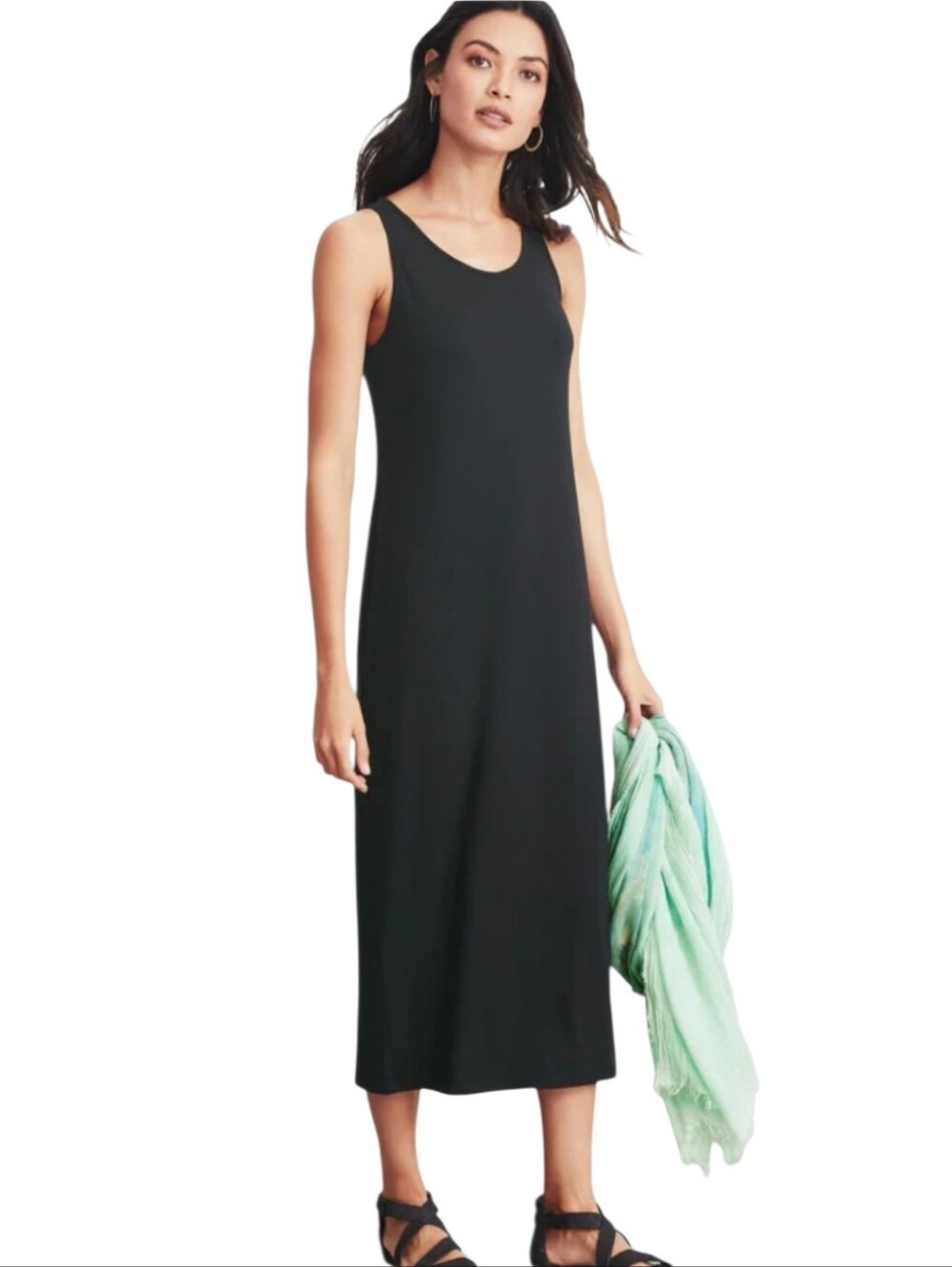 Women's Eileen Fisher Black Scoop Neck Viscose Jersey Dress Sz Small NWT